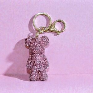 NWT*Bear Keychain/Purse Charm- RHINESTONE Pink,gold Lobster Clasp* NEW